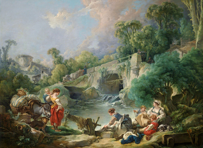 Обои картинки фото рисованное, живопись, франсуа, буше, прачки, картина