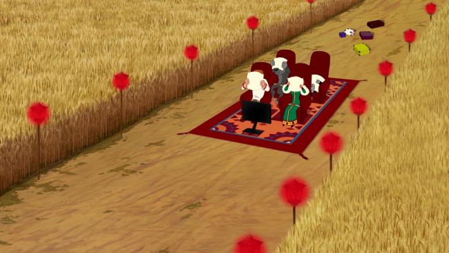 Обои картинки фото мультфильмы, иван царевич и серый волк 3, злак, чемодан, кресло, ковер, растения, фонарь