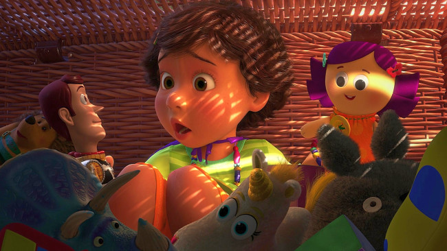 Обои картинки фото мультфильмы, toy story 3, эмоции, девочка, игрушка