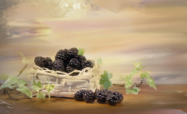 Обои картинки фото еда, ежевика, корзинка, ягода