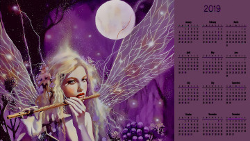 Картинка календари фэнтези крылья флейта луна лицо девушка