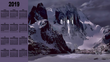 Картинка календари фэнтези ворота снег скала