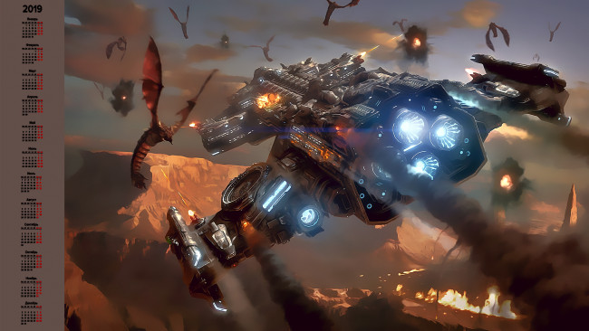 Обои картинки фото календари, фэнтези, звездолет, существо