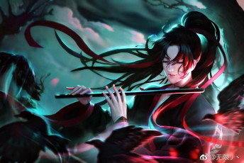 Картинка аниме mo+dao+zu+shi вэй усянь флейта тучи птицы