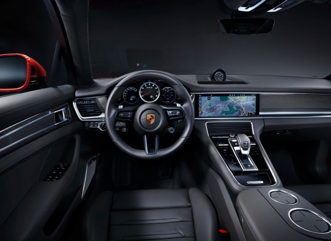 Обои картинки фото автомобили, интерьеры, porsche, panamera, turbo, s, 2021, темный, салон, интерьер