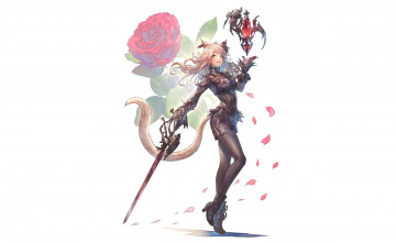 Картинка аниме животные +существа девушка меч роза хвост ушки