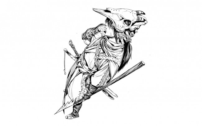 Обои картинки фото аниме, оружие,  техника,  технологии, девушка, череп