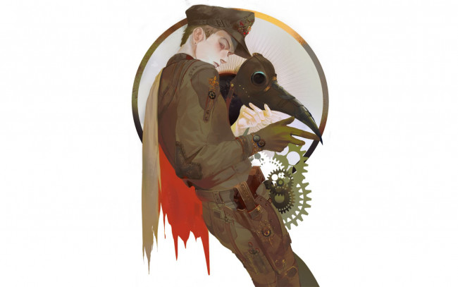 Обои картинки фото аниме, unknown,  другое , парень, фуражка, форма, маска, шестеренки