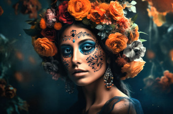 Картинка рисованное люди девушка венок лицо бодиарт