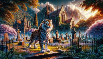 обоя рисованное, животные,  тигры, тигр