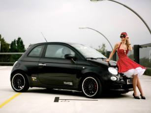 обоя автомобили, -авто с девушками, девушка, очки, платье, машина, черная, площадка, парковка