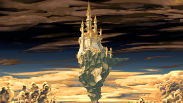 обоя видео игры, the whispered world, замок, скала, тучи