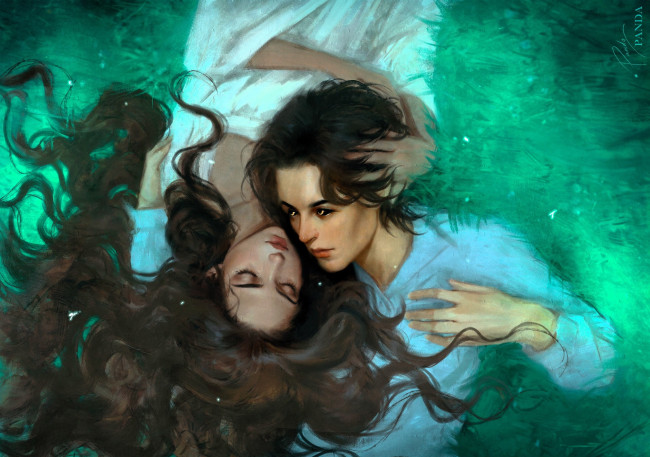 Обои картинки фото фэнтези, оборотни, пара, любовь, трава