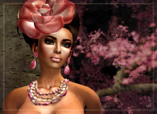 Картинка 3д графика portraits портрет мулатка цветок бусы серьги