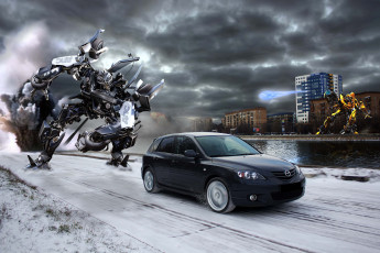 Картинка автомобили mazda погоня город 3 трансформеры дпс