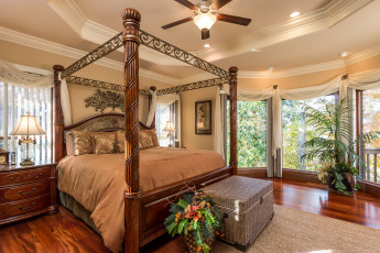 Картинка интерьер спальня декор кровать балдахин