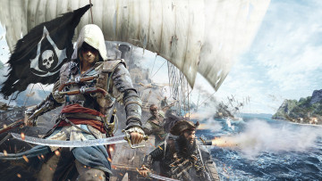 Картинка assassin`s creed iv black flag видео игры револьвер сабля флаг