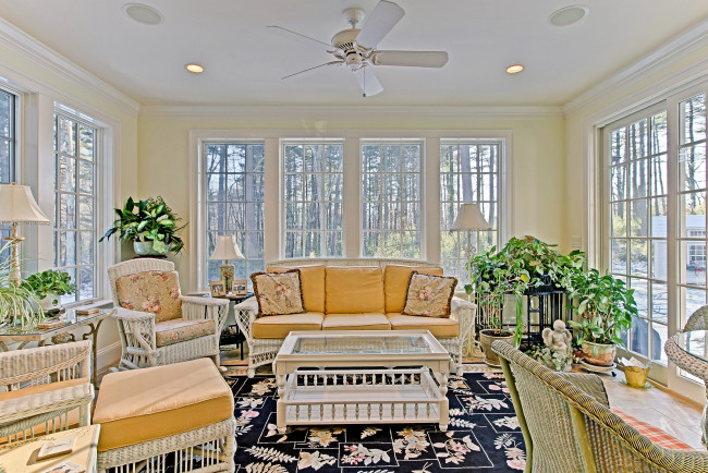 Обои картинки фото интерьер, веранды, террасы, балконы, вазоны, окна, диваны