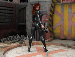 Картинка 3д+графика люди+ people дверь оружие фон взгляд девушка