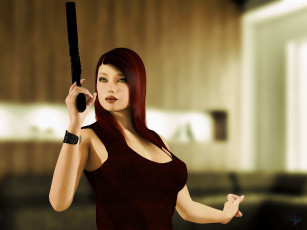 Картинка 3д+графика люди+ people девушка взгляд фон оружие