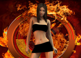 Картинка 3д+графика люди+ people девушка взгляд фон колесо огонь