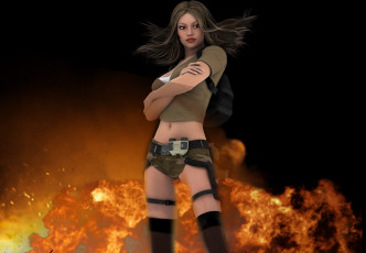 Картинка 3д+графика люди+ people девушка взгляд фон огонь