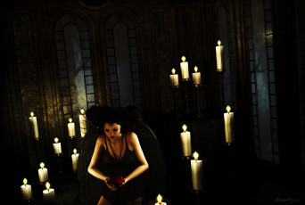 Картинка 3д+графика существа+ creatures сердце кров вампир свечи девушка взгляд фон