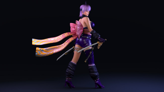 Обои картинки фото 3д графика, аниме , anime, фон, взгляд, пояс, оружие, девушка