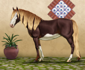 Картинка рисованное животные +лошади лошадь фон