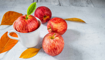 Картинка еда яблоки листья чашка