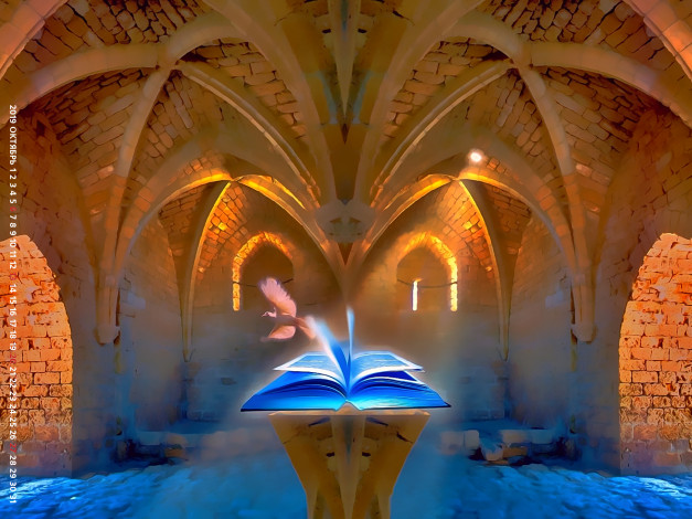 Обои картинки фото календари, фэнтези, calendar, каменный, потолок, 2019, помещение, книга