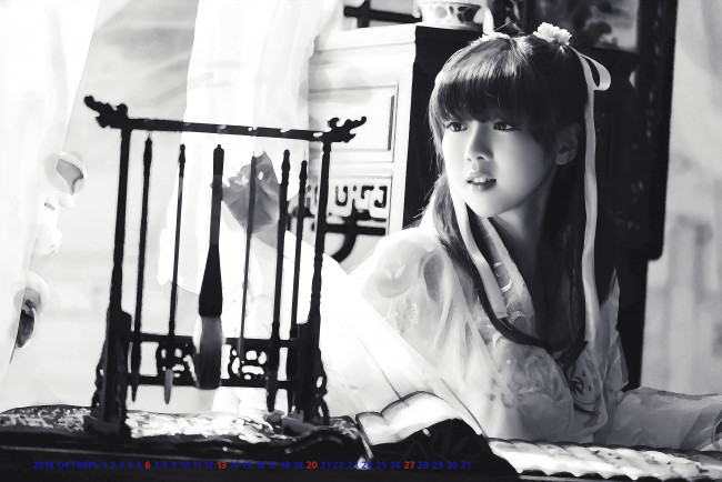 Обои картинки фото календари, компьютерный дизайн, 2019, calendar, лицо, женщина, девушка, азиатка