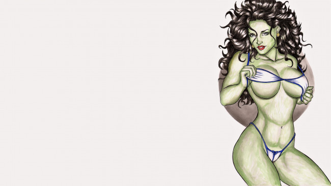 Обои картинки фото рисованное, elberty oliveira, девушка, фон, взгляд, купальник