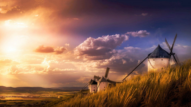 Обои картинки фото windmills of la mancha, spain, разное, мельницы, windmills, of, la, mancha