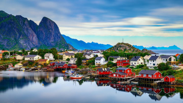 Картинка города лофотенские+острова+ норвегия горы фьорд дома