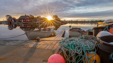 Картинка корабли лодки +шлюпки закат мостки