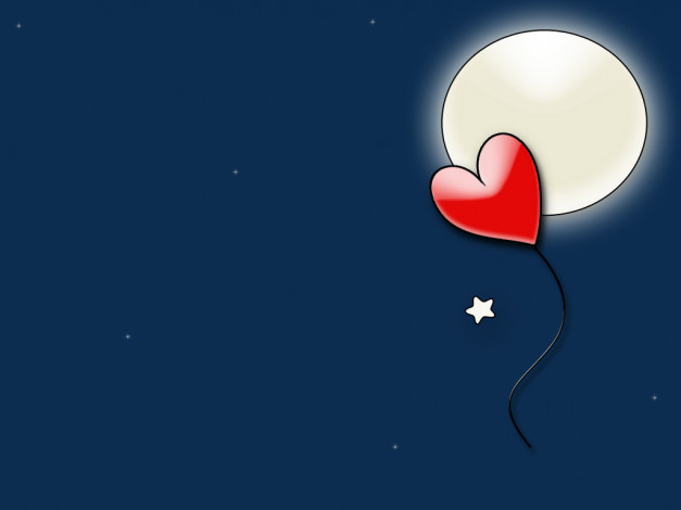 Обои картинки фото векторная, графика, луна, полнолуние, ночь, звезды, шарик, сердечко