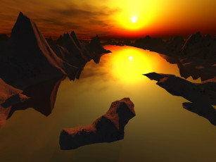 Картинка 3д графика nature landscape природа закат