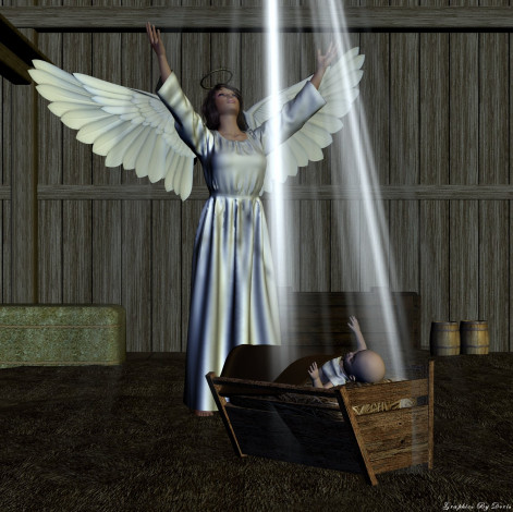 Обои картинки фото 3д, графика, angel, ангел, лучи, младенец