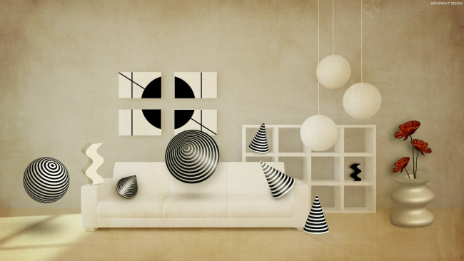 Обои картинки фото 3д, графика, realism, реализм, диван, ваза