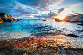 Картинка природа восходы закаты море яхта восход камни