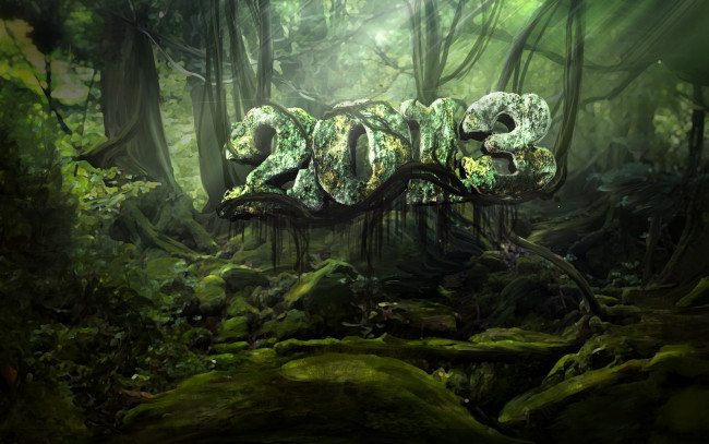 Обои картинки фото праздничные, 3д, графика, новый, год, лес, цифры