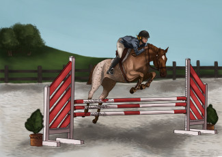 Картинка рисованные животные +лошади лошадь наездник