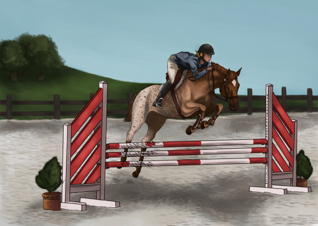 Обои картинки фото рисованные, животные,  лошади, лошадь, наездник