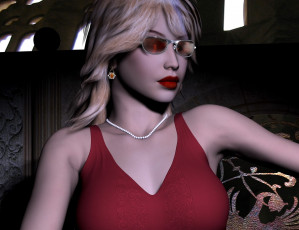 Картинка 3д+графика портрет+ portraits девушка взгляд фон очки бусы