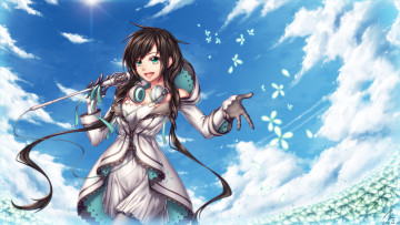 Картинка аниме музыка микрофон взгляд облака девушка арт zerg xia yu yao utau небо