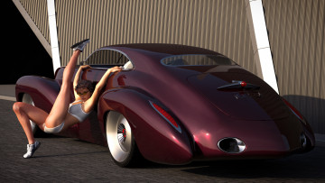 Картинка автомобили 3d+car&girl взгляд девушка автомобиль фон