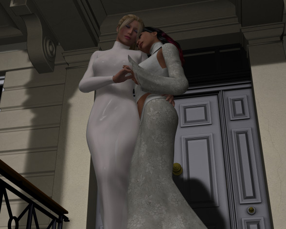 Обои картинки фото 3д графика, люди , people, платье, фон, взгляд, девушки