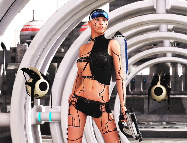 Обои картинки фото 3д графика, _science fiction, фантастика, поза, девушка, киборг