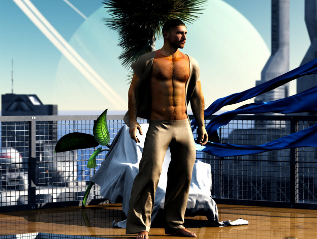 Обои картинки фото 3д графика, люди , people, мужчина, растения, парень